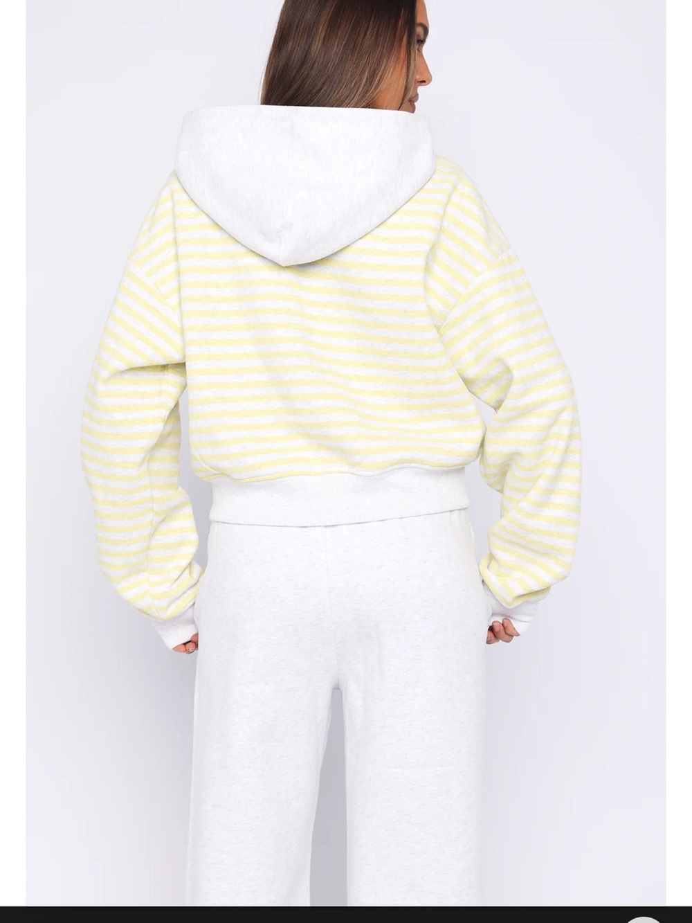 NWT White Fox Verano Sixteen Maria Boxy Zip Front Hoodie Grey Marle/Lemon Stripe - Picture 3 of 8